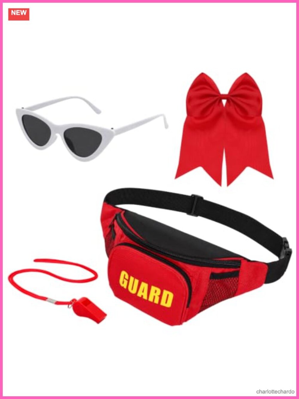 Lifeguard Costume Accessory Set Fanny Pack Headband Sunglasses Whistle